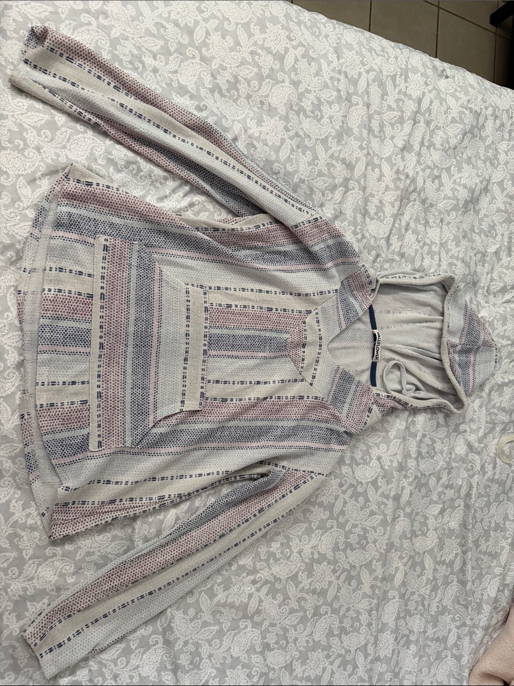 Wallflower Striped Hooded Pullover - White, Pink & Blue